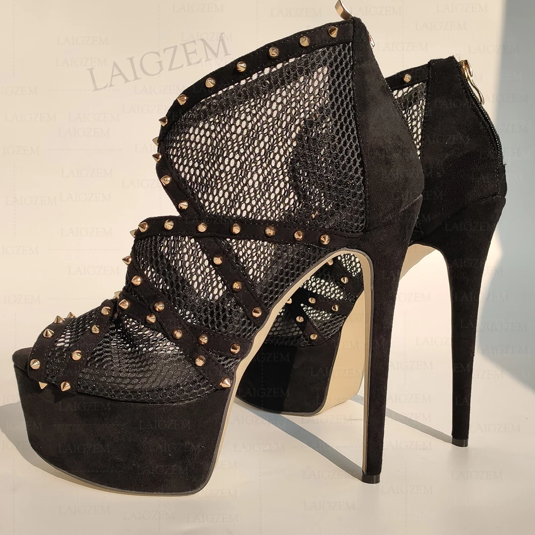 

LAIGZEM Женские босоножки на платформе с шипами на тонком высоком каблуке Сандалии для вечеринок Туфли-лодочки с молнией сзади Женская обувь Большой размер 41 43 44 48 52