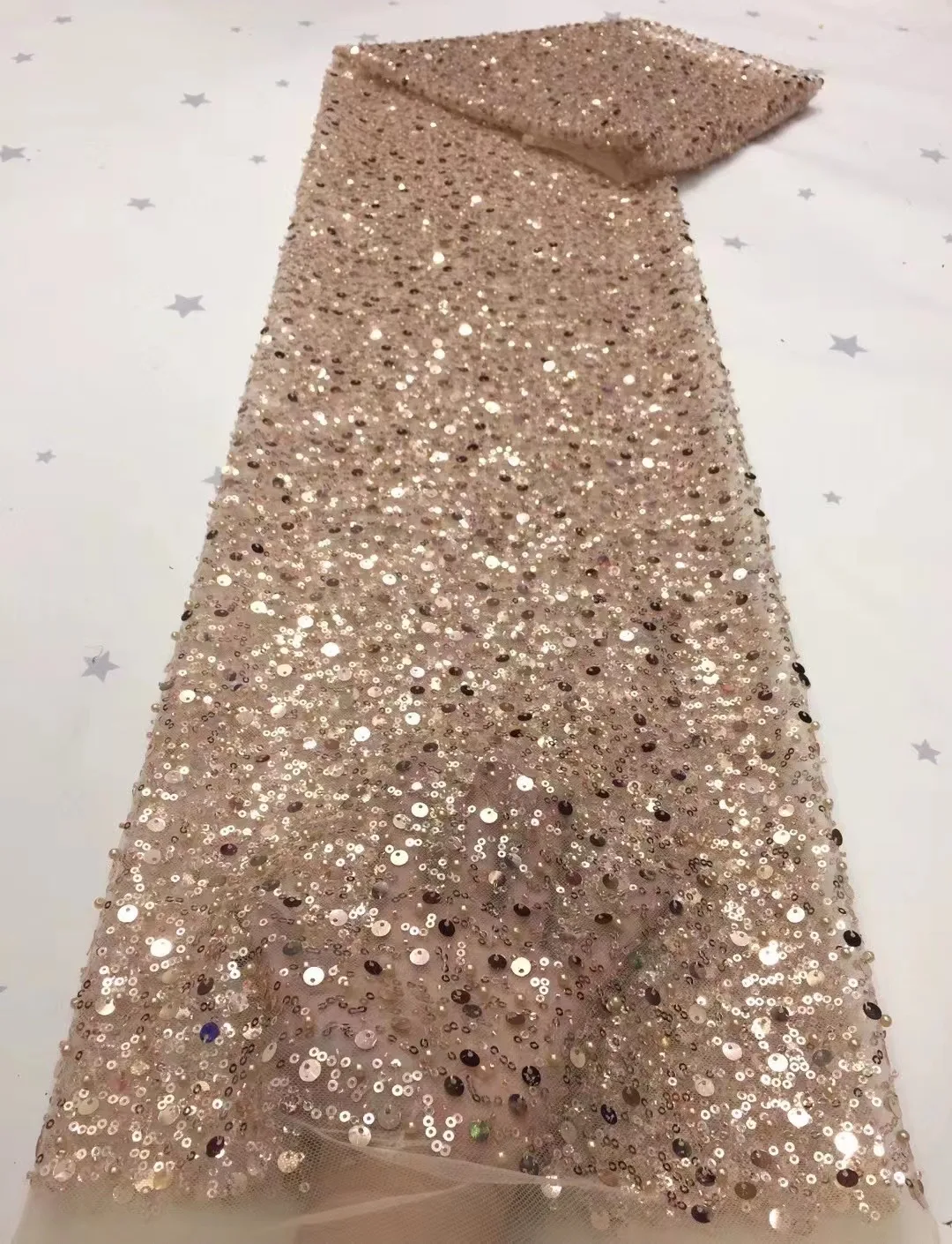 

2022 Fashion African Embroidered Sequins Mesh Lace fabric High Quality French Sewing Material For Wedding Party Dress KXX22131