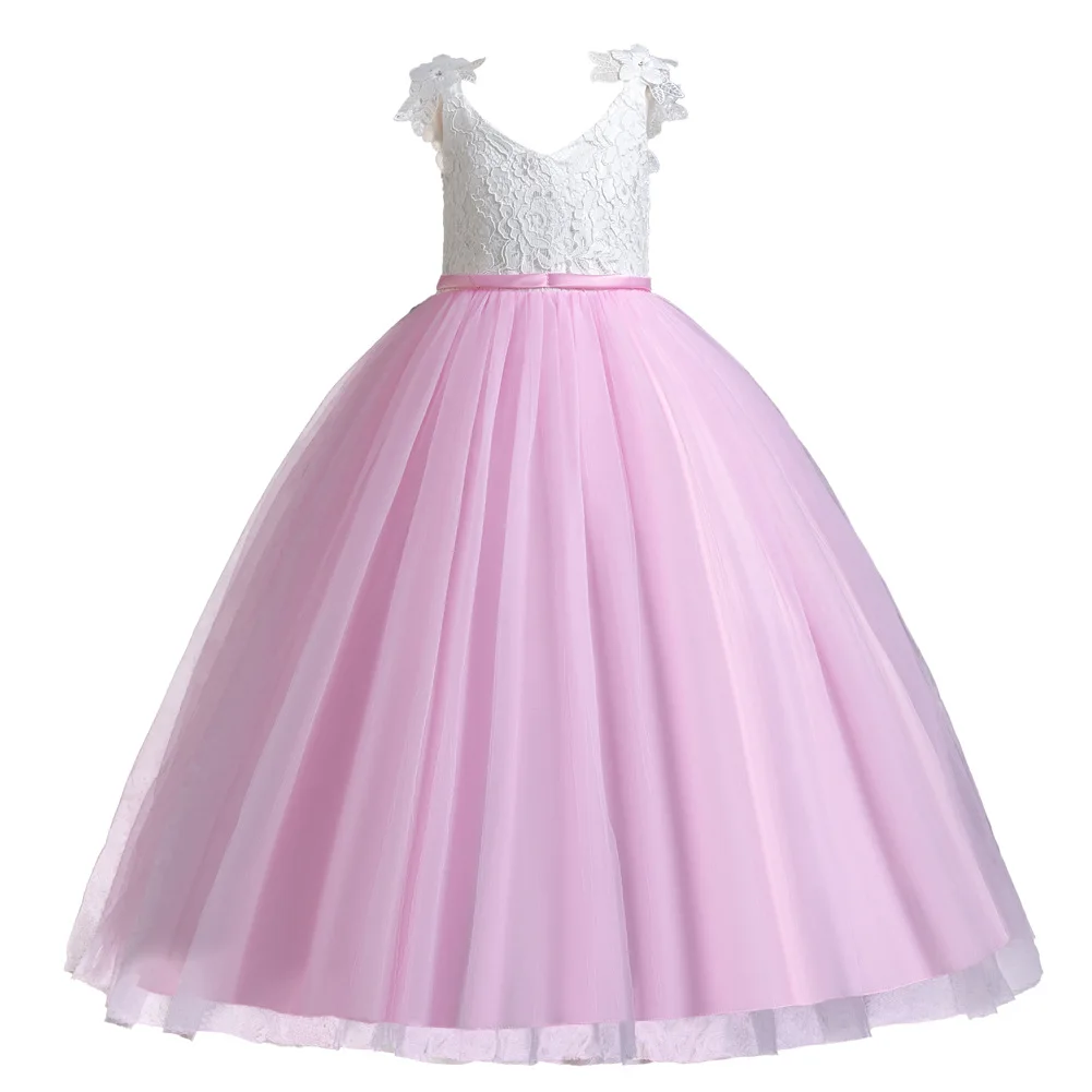 

Flower Girls Girl Elegant Luxury Dresses Formal Children's Party For Weddings Eid 5 6 To 12 Years Girly Pink Dress Kids Clothes