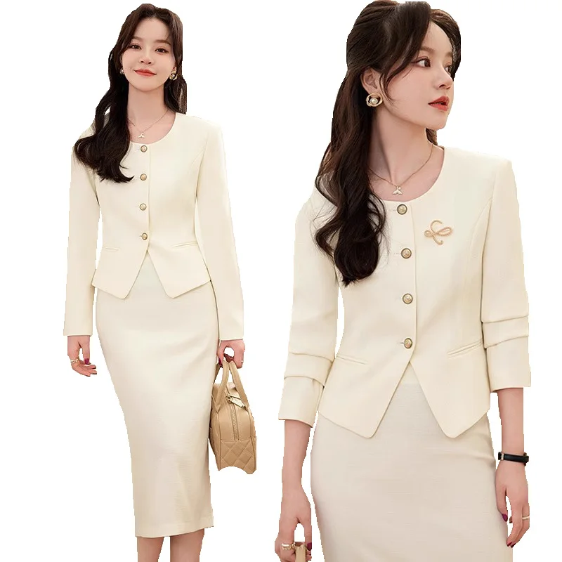 Spring Summer Long Sleeve Women Business Work Wear Suits with Skirt and Tops Formal Professional Office OL Styles Dress Sets