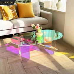 LUVODI Iridescent Clear Acrylic Coffee Table Shatterproof Living Room Sofa Side End Table for Lounger Room, Homes, Offices Decor