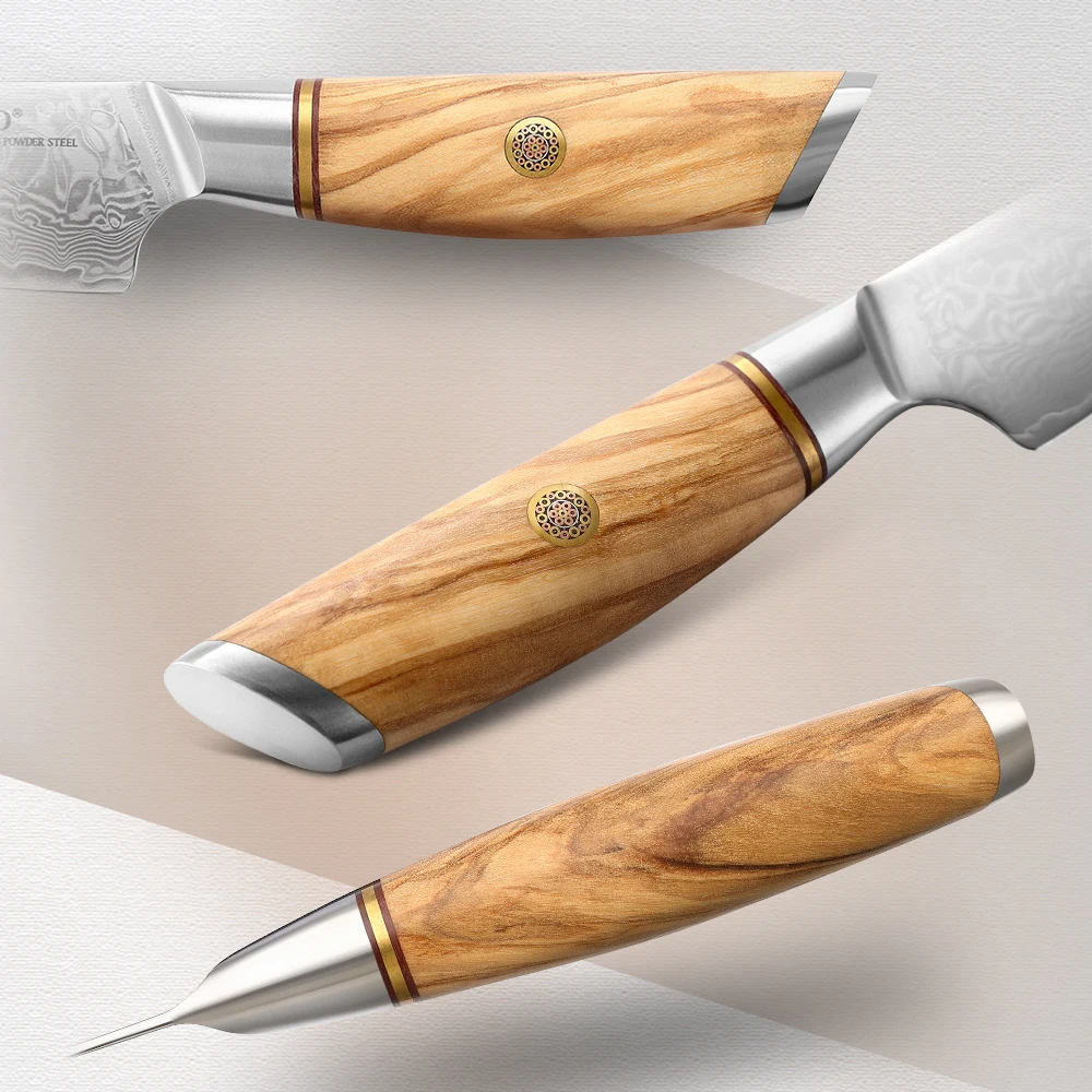 XINZUO 3PCS Knife Set Damascus Japanese VG10 Steel Blade Sharp Fruit Cutter Chef knives Olive Wood Handle