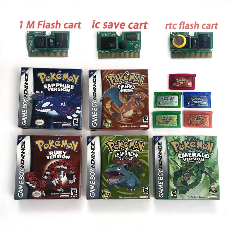 

Вспышка ICsave RTC США Pokemon Emerald Ruby Leafgreen Sapphire Firered игровой картридж Металлическая голографическая ручная коробка для GBA
