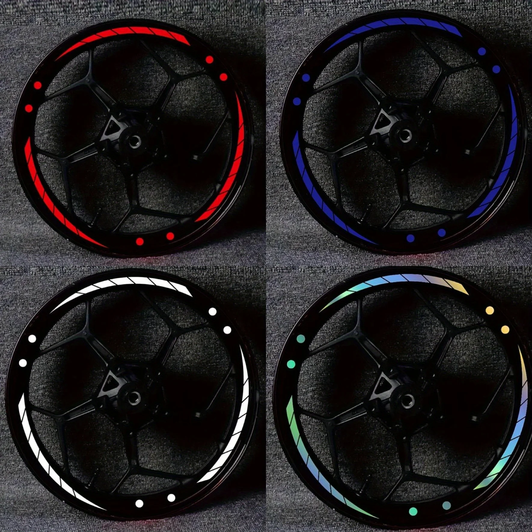 

12 полосок + 24 горошек, наклейки на ступицу колеса мотоцикла для украшения колес 18-20 дюймов, водонепроницаемые виниловые наклейки на обод мотоцикла