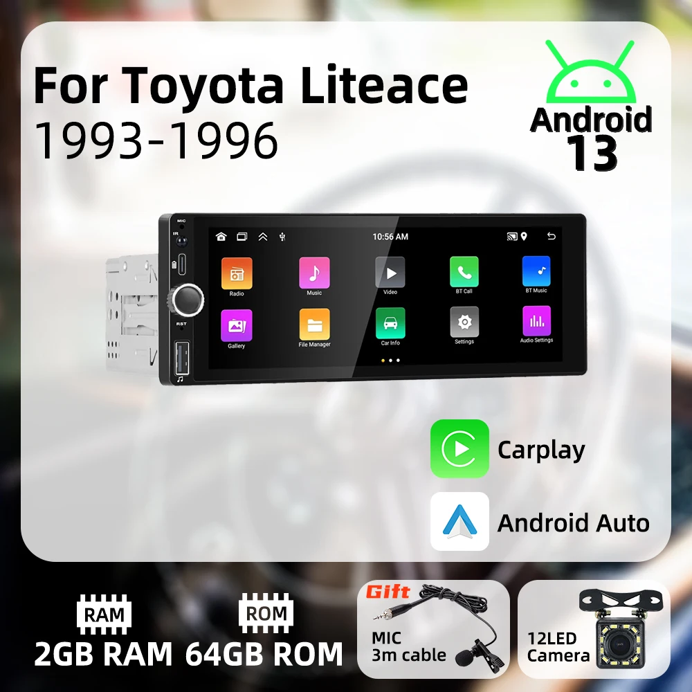 

Carplay Android Auto 1 Din Radio Android for Toyota Liteace Lite Ace 1993-1996 6.86" Screen Car Multimedia Head Unit GPS BT WIFI
