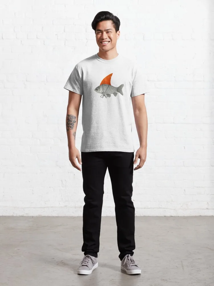 Goldfish With A Shark Fin Classic T-Shirt Funny Short Sleeve Tshirt Streetwear New Fashion Top Tees