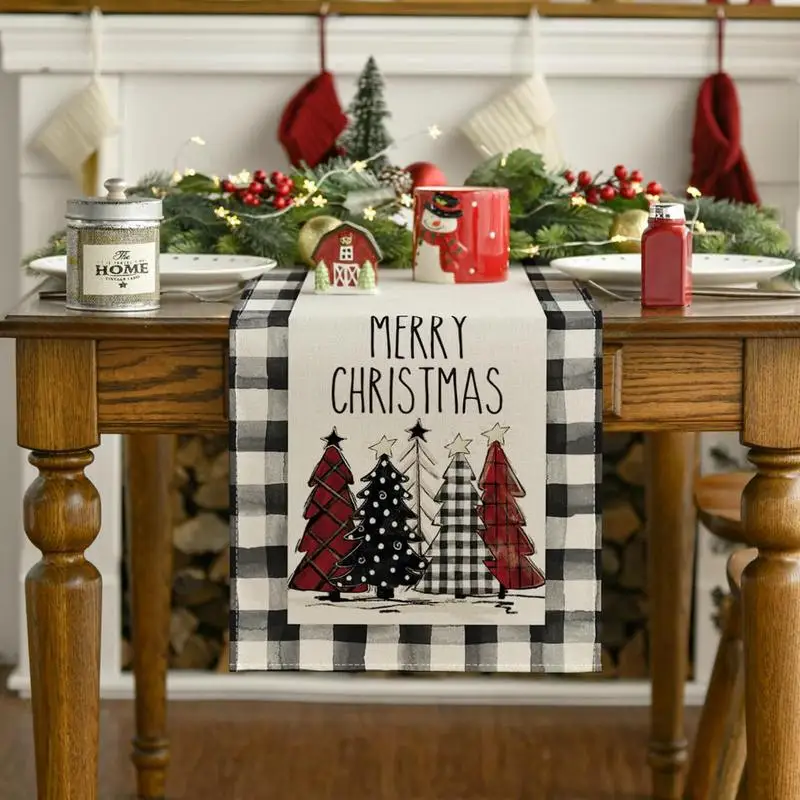 Snowflake Table Runner Christmas Party Decoration Supplies Red And Black Buffalo Check Plaid Holiday Table Decorations Accessory