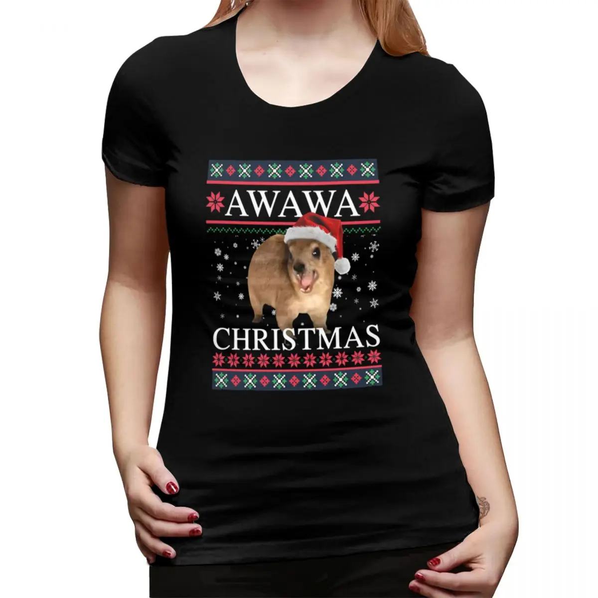 

Rock Hyrax Merry Christmas Ugly Style T-Shirt for Women Round Neck Streetwear T Shirts Women's Short Sleeve Summer Clothes Tops