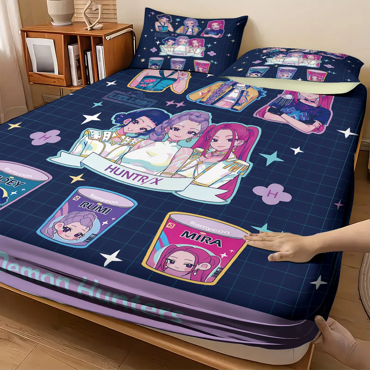 3pcsK-Pop شيطان الصيادين المطبوعة coreless المجهزة ورقة مجموعة متعددة الحجم لينة غطاء السرير غرفة نوم الفراش الديكور آلة قابل للغسل