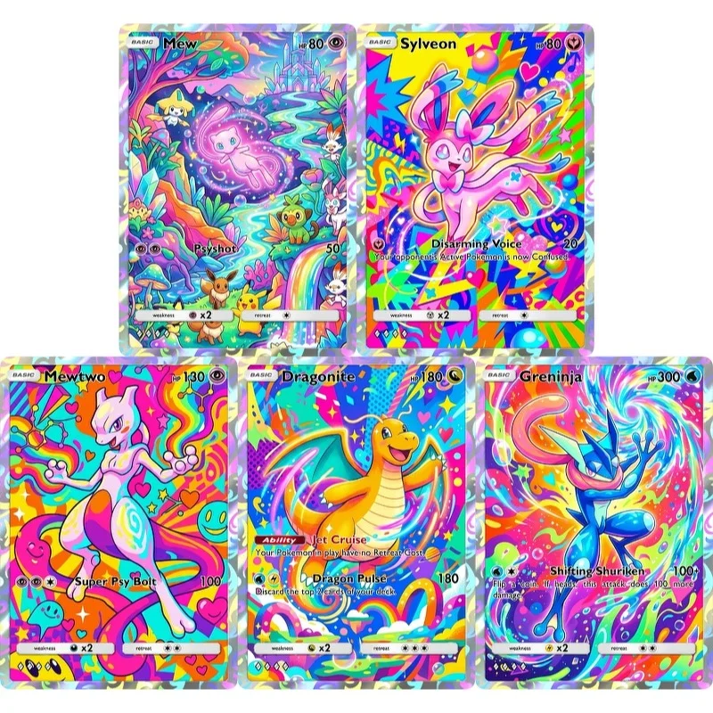 Tarjetas Pokémon Mewtwo Mew Sylveon Dragonite Greninja PTCG, Tarjetas Creativas Raras Holo, Colección de Anime, Regalo Pokémon