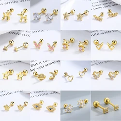 New 925 Silver Needle Tragus Piercing Helix Studs Earrings for Women 2Pcs Butterfly Heart Trendy Ear Piercing Body Jewelry