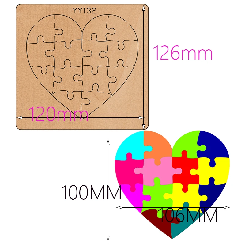 JK -Wooden Die Cutting Process Tool Mold, Heart Puzzle Tool Mold Yy132 Is Compatible With Most Manual Die Cutting