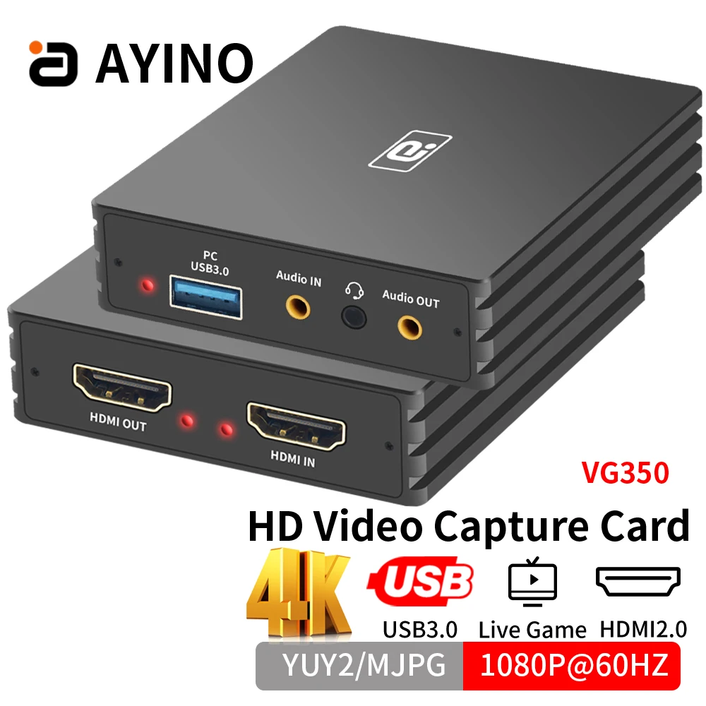 

AYINO 4K60HZ HD Game Video Capturen Card YUY2 USB 3.0 Loop-out HDMI-compatible with Audio Mic Record Live Streaming Broadcast TV