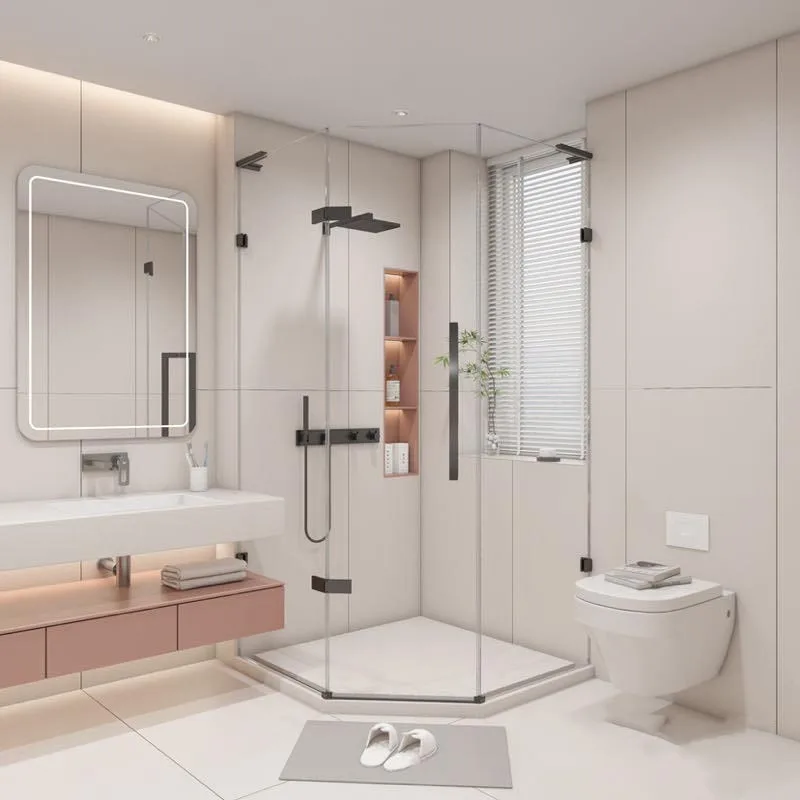 Luxury Modern Large Integrated Walk Corner Shower Room Cabin Shower Enclosure with Sliding Door Black Frame Waterproof Bathroom