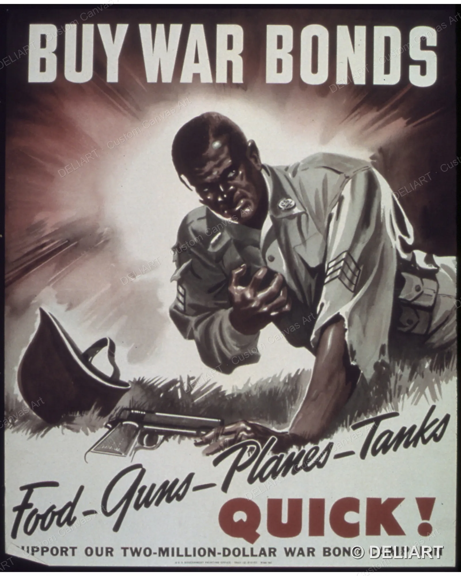 Food-Guns-Planes-Tanks Quick! Buy War Bonds Vintage WWII Propaganda Canvas Wall Art Poster Print Retro Home Decor Unframed