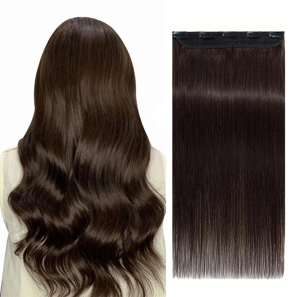 Full End Straight Clip in One Piece 5 Clips 100% Real Human Hair Extensions 16-26 Inch 3/4 Full Head Shaped Weft Thicker Hair #2