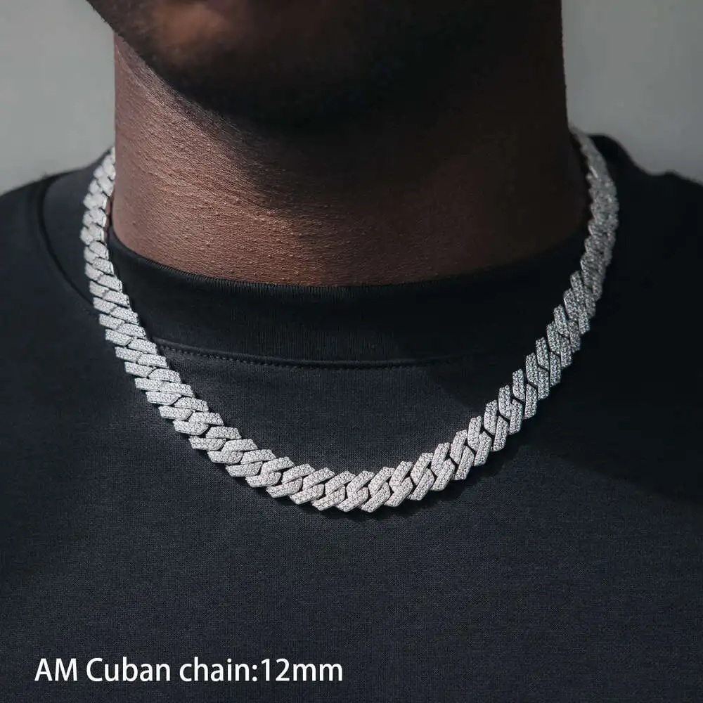 Lab Grown Cuban Chain Custom Hip Hop Diamond Necklace Jewelry 18k Gold Plated Iced Out Cuban Link Chain