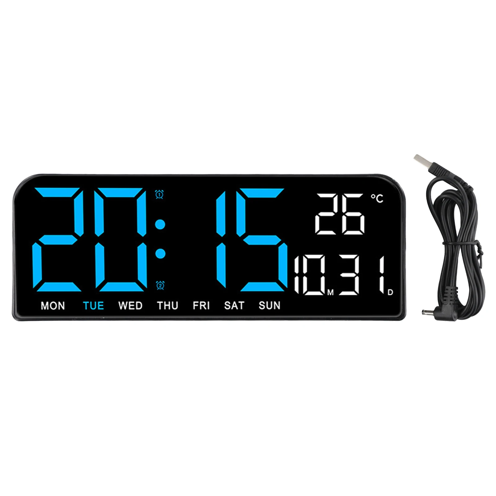 Large Digital Wall Clock Temp Date Week Display Remote Control Power Off Memory Table Clock Wall-mounted Dual Alarms LED Clocks