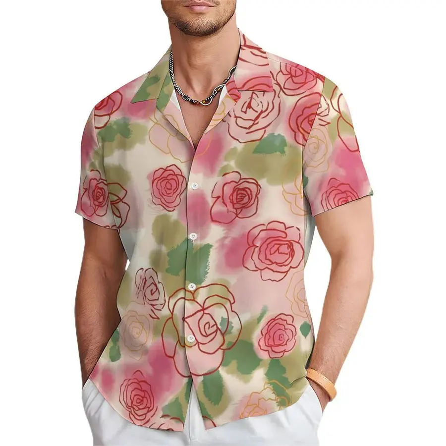 New 3D multiple floral Hawaiian comfortable casual short sleeved shirt with high-definition printing