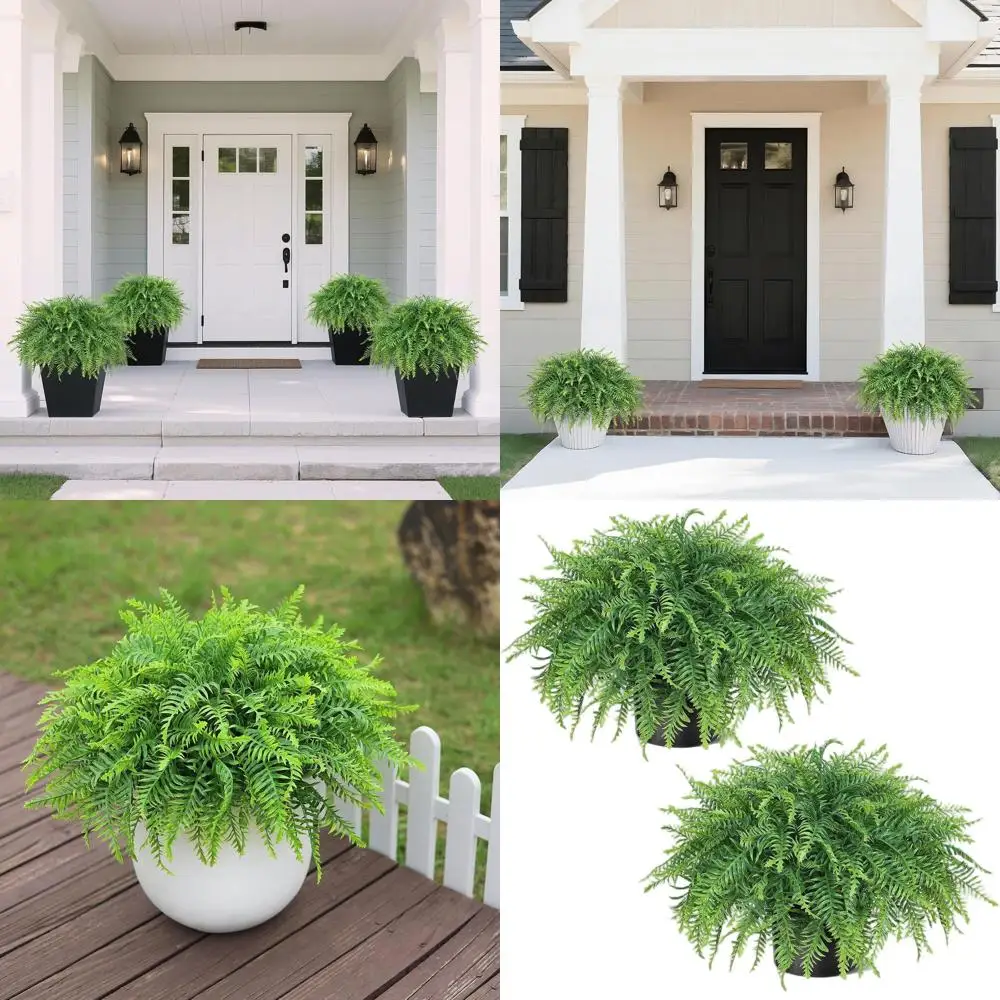 

21 Artificial Ferns Topiary Set - 2 Piece Outdoor/Indoor UV-Resistant Greenery for Porch, Door, Garden Decor