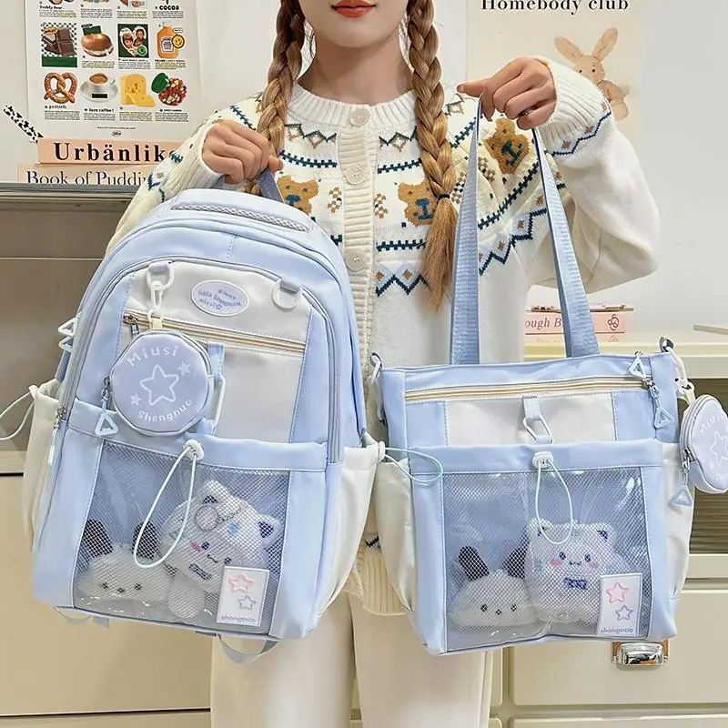 

escent Schoolbags High Capaci Cute Girl Bapa Durable Nylon Waterproof Zipper Large Medium School Bag for Junior High