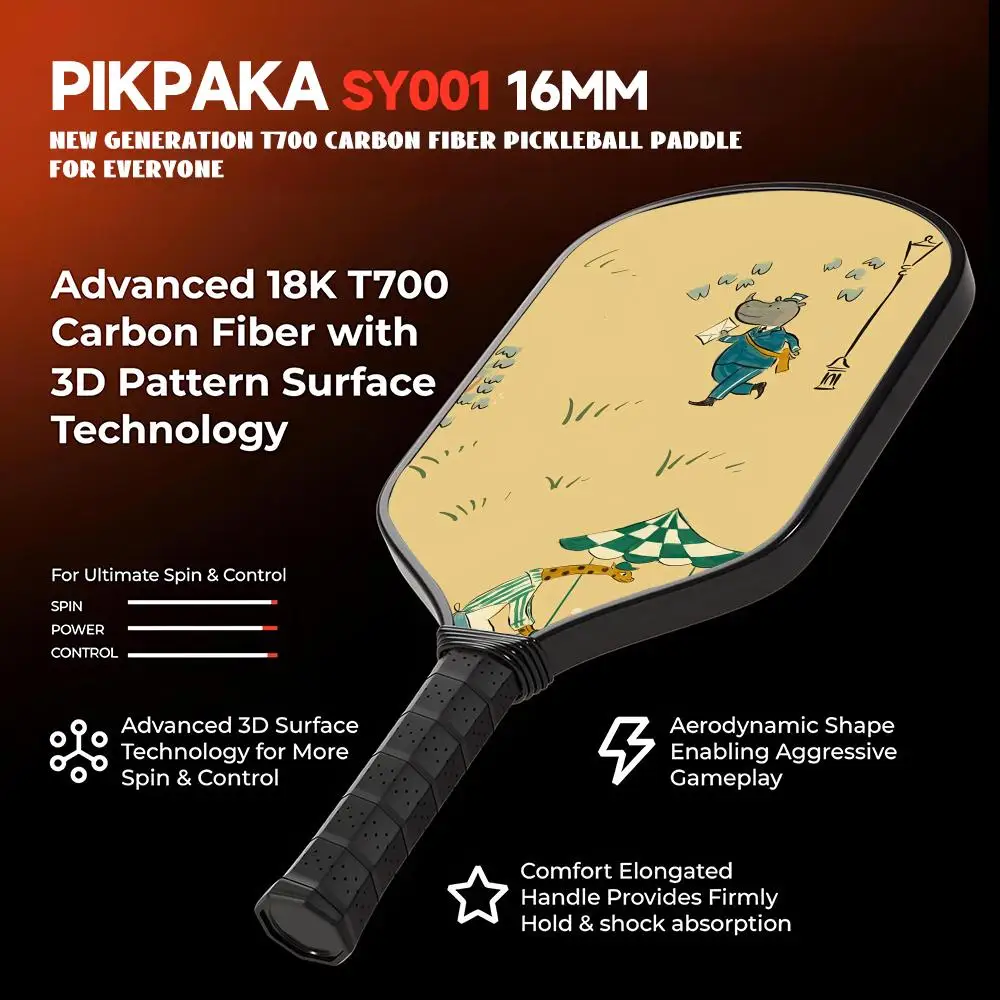 لطيف الحيوان بارك Pickleball مجداف USAPA المعتمدة T700 ألياف الكربون Unibody الحرارية مع 16 مللي متر العسل الأساسية الطاقة والتدبوس