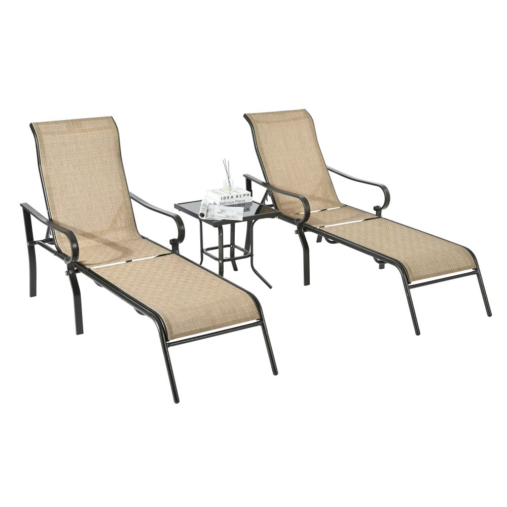 

3 Pack Patio Lounge Chair, Outdoor Chaise Lounge with 5 Adjustable Backrest, Sturdy Steel Frame, Sunbathing Recliner,Beach Chair