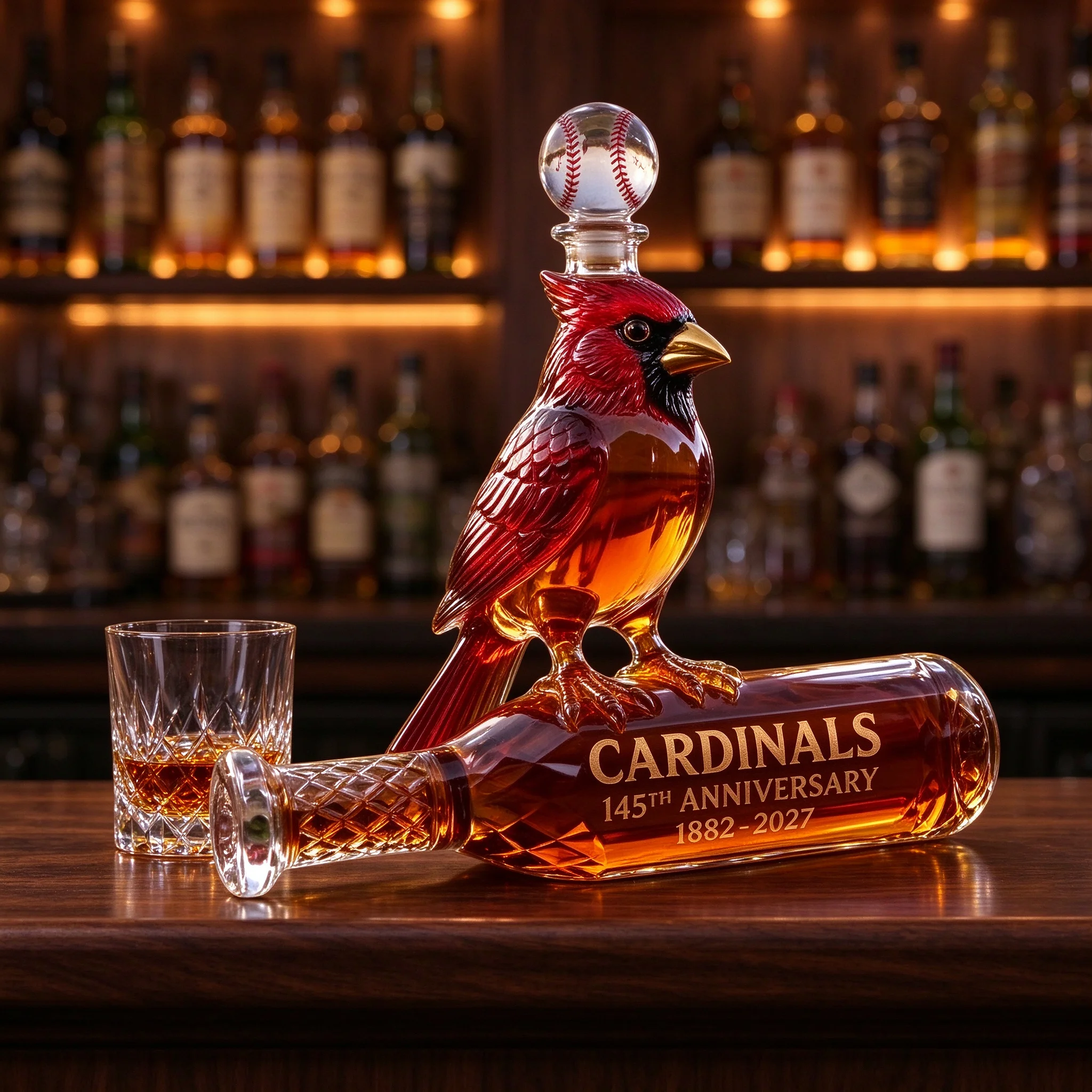Artisan Hand Blown Red Bird Glass Decanter, Novelty Liquor Storage Bottle, Elegant Home Bar Tabletop Decor for Wine Brandy