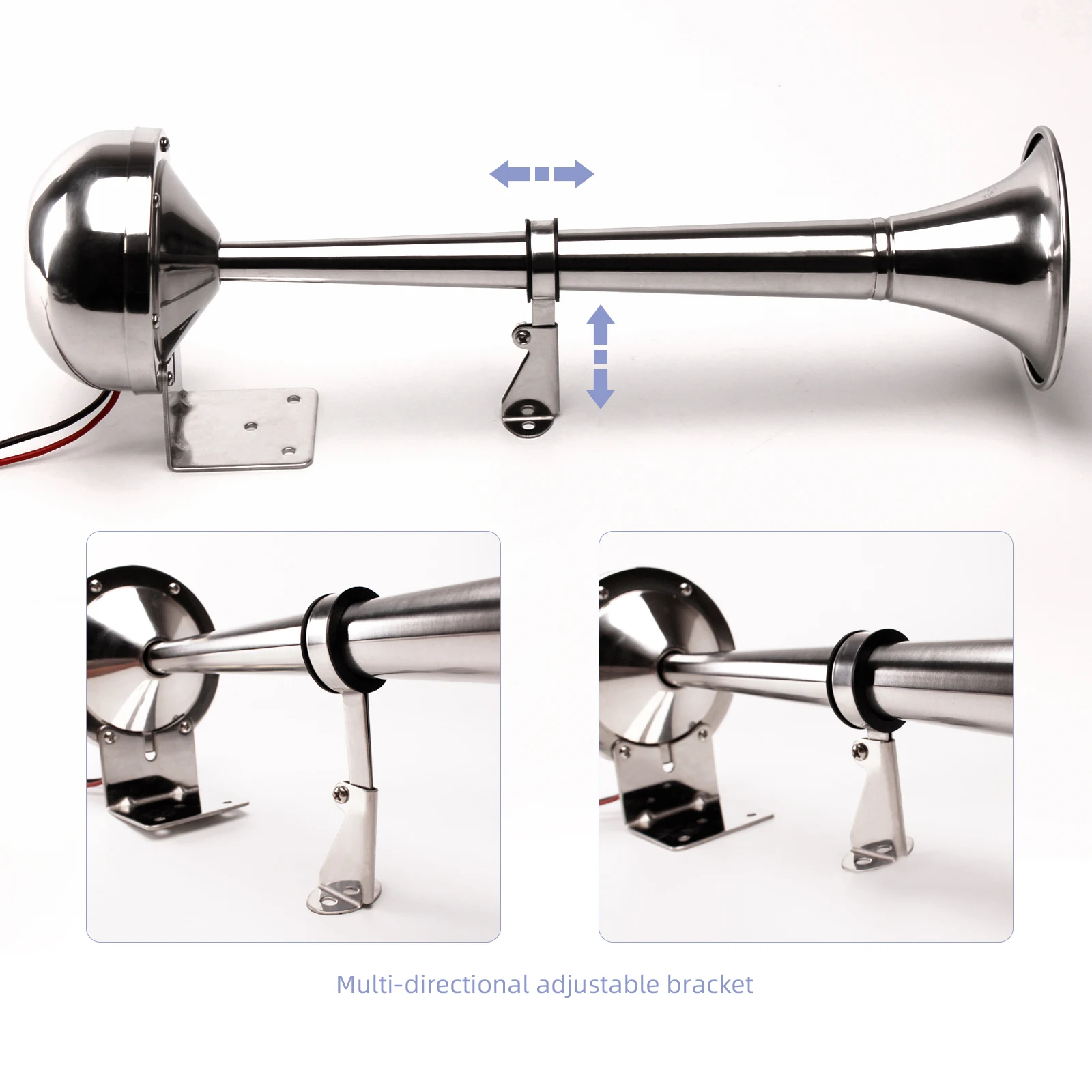 FARBIN 12V/24V Loud High/Low Marine Boat Stainless Steel Single Trumpet Electric Horn For Ship Sailboat Yacht Car Trucks