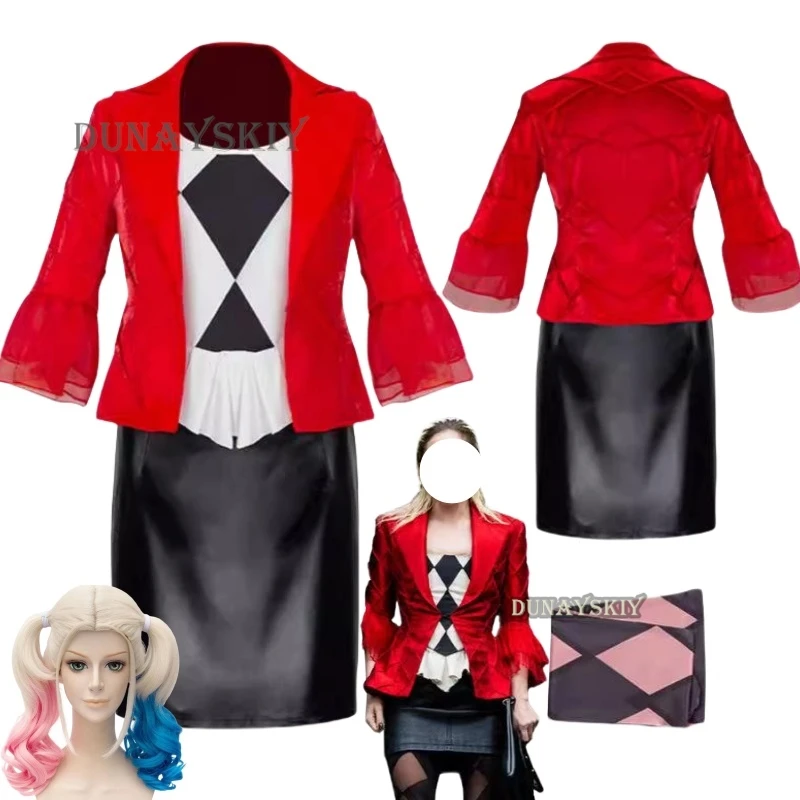 Female Clown Cosplay Film Gaga Cosplay Anime Costume Uniform Haley Clown Red Coat Skirts Suit Halloween Horror Clothing