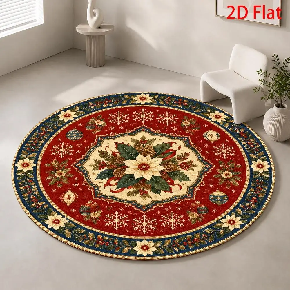 Round Christmas Gingerbread Santa Snowflake Print Rug Home Floor Mat for Bedroom Holiday Christmas Party Indoor Home Carpet