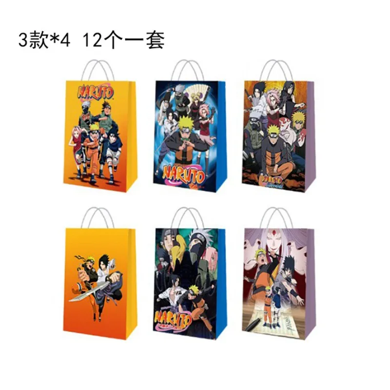 12 Uds. Bolsas de papel de fiesta de Naruto, regalos de dibujos animados, bolsa de galletas y dulces, bolsas de embalaje de mano, suministros de decoración para fiestas de cumpleaños para niños