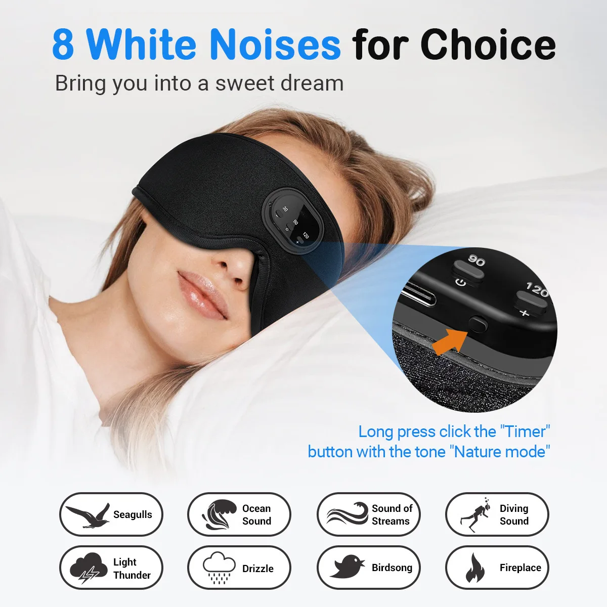 Bluetooth 5.3 Sleeping Headphone 3D Wireless Breathable Music Eye Mask White Noise Headset Handsfree Call Earphone Timed Shutdow