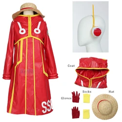 Egghead Island Costume Monkey D Luffy 163 Cosplay Costumes Men Leather Hooded Jacket Coat Hat Earphones Outfit Halloween Clothes