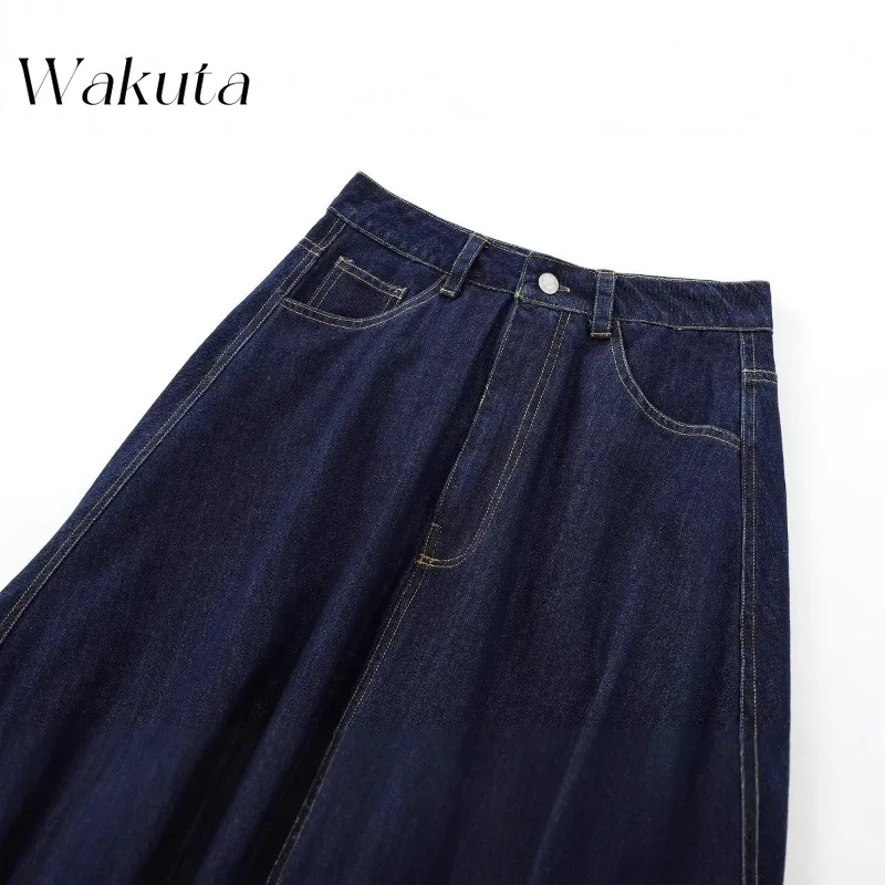 WAKUTA Fashion Retro Loose Fit Denim Skirt Casual British Style Splicing Midi Bustier Streetwear Faldas Ajustadas Y2k Skirts