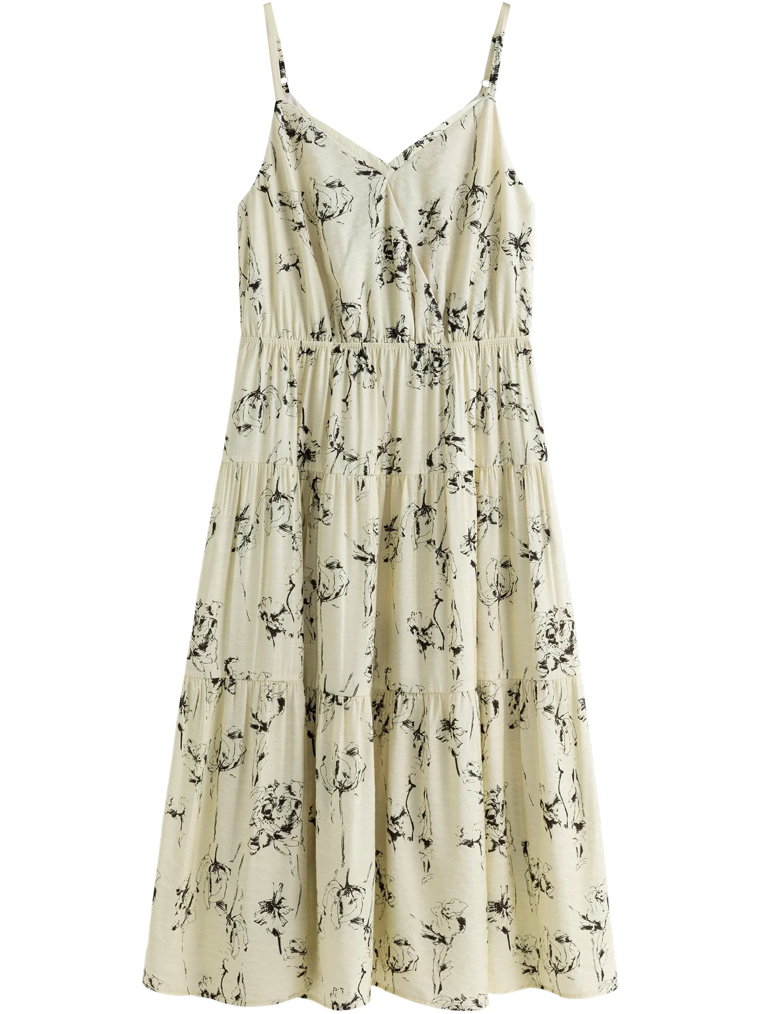 DUSHU New Chinese Style Women Strappy Long Dress Printed Design Female Autumn New Beige X-LINE Sleeveless Dress 24DS83131