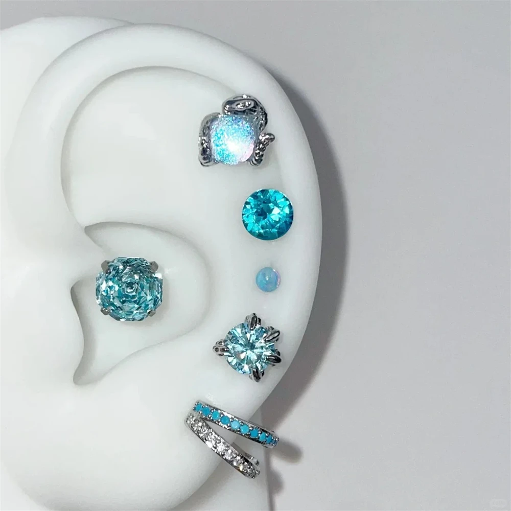 

Bling Blue Zircon Rose Flower Snake Ear Bone Nail Inoxidable Stainless Steel Y2K Fashion Cartilage Piercing Earrings For Women