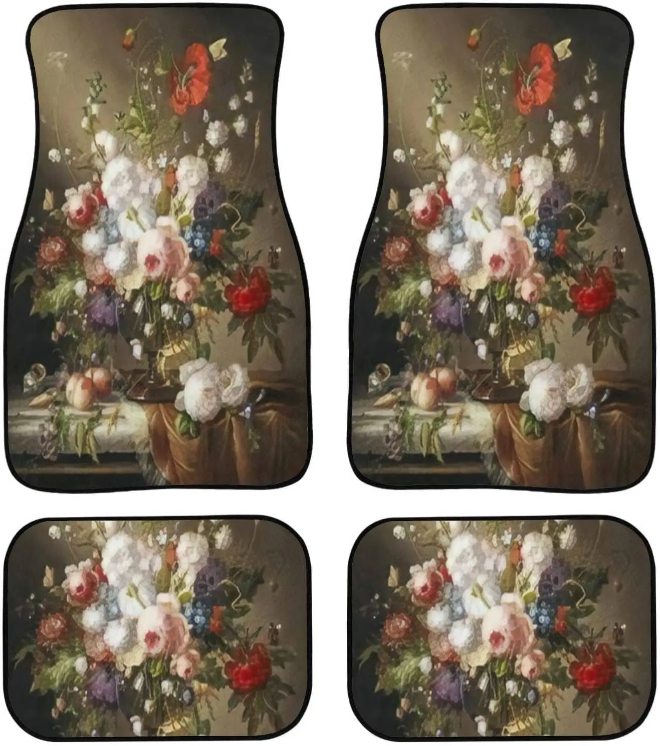 Car Floor Mats - Roses Still Life Style Ancient Dutch Painting Oil Canvas 2021 Carpet Floor Mats for Cars, Anti Slip Rubber