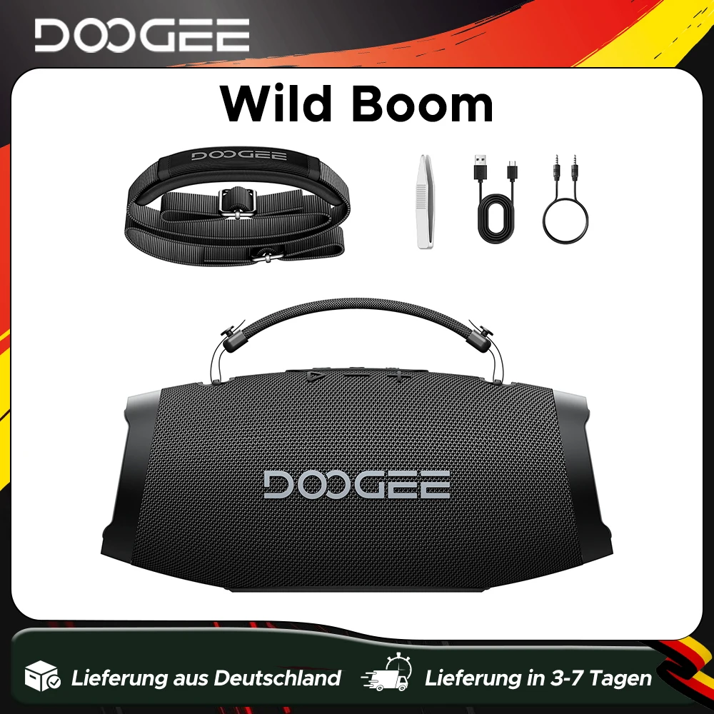 Enceinte Bluetooth portable DOOGEE Wild Boom 100W RMS, Boombox étanche IP55, enceinte musicale d'extérieur avec lumière colorée