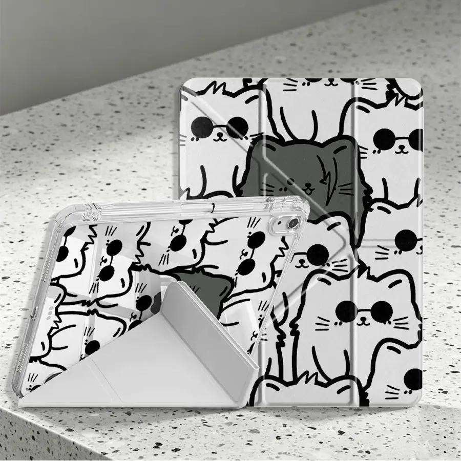 Cartoon Cool Cat With Pen Slot Cover Tablet Case For Samsung Galaxy Tab A8 S9 Plus S7 FE A9 Plus A11 S8 S10 Lite