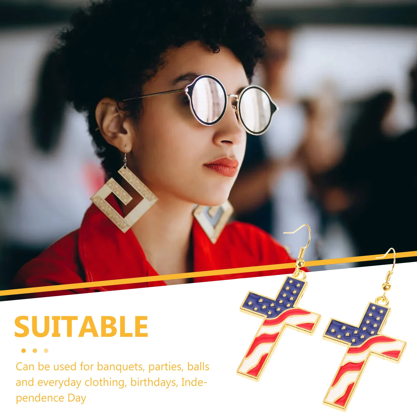 

1 Pair Independence Day Cross Shape Earrings Trendy Fashion Jewelry For Women American Flag Patriotic Decorative Party Ear