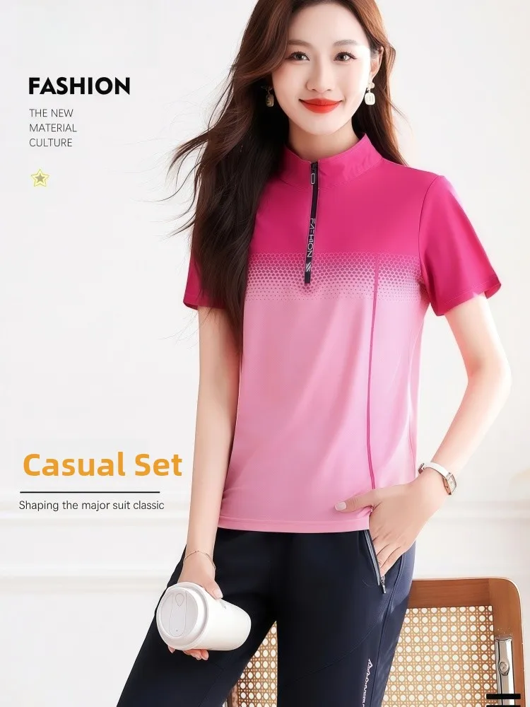 

TUCANO Summer New Ice Silk Qui Dry Sport Set Women's ort Sve Long Pants Fitn Running Suit Two Pieces Set Breathable
