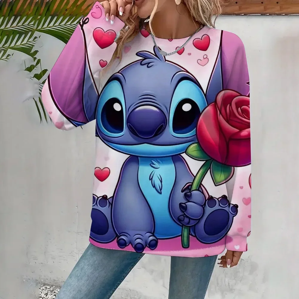 Miniso 2025 Stitch Donna Felpe con cappuccio 3d Cute Cartoon Stampa Donna Moda Felpe Street Style Autunno/Inverno Nuovo pullover