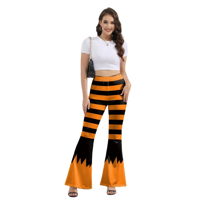 Halloween Cosplay Costume Holiday Party High Stretch Leggings for Women Pants Woman Stripe Printed Bell-bottom Festival Outfit