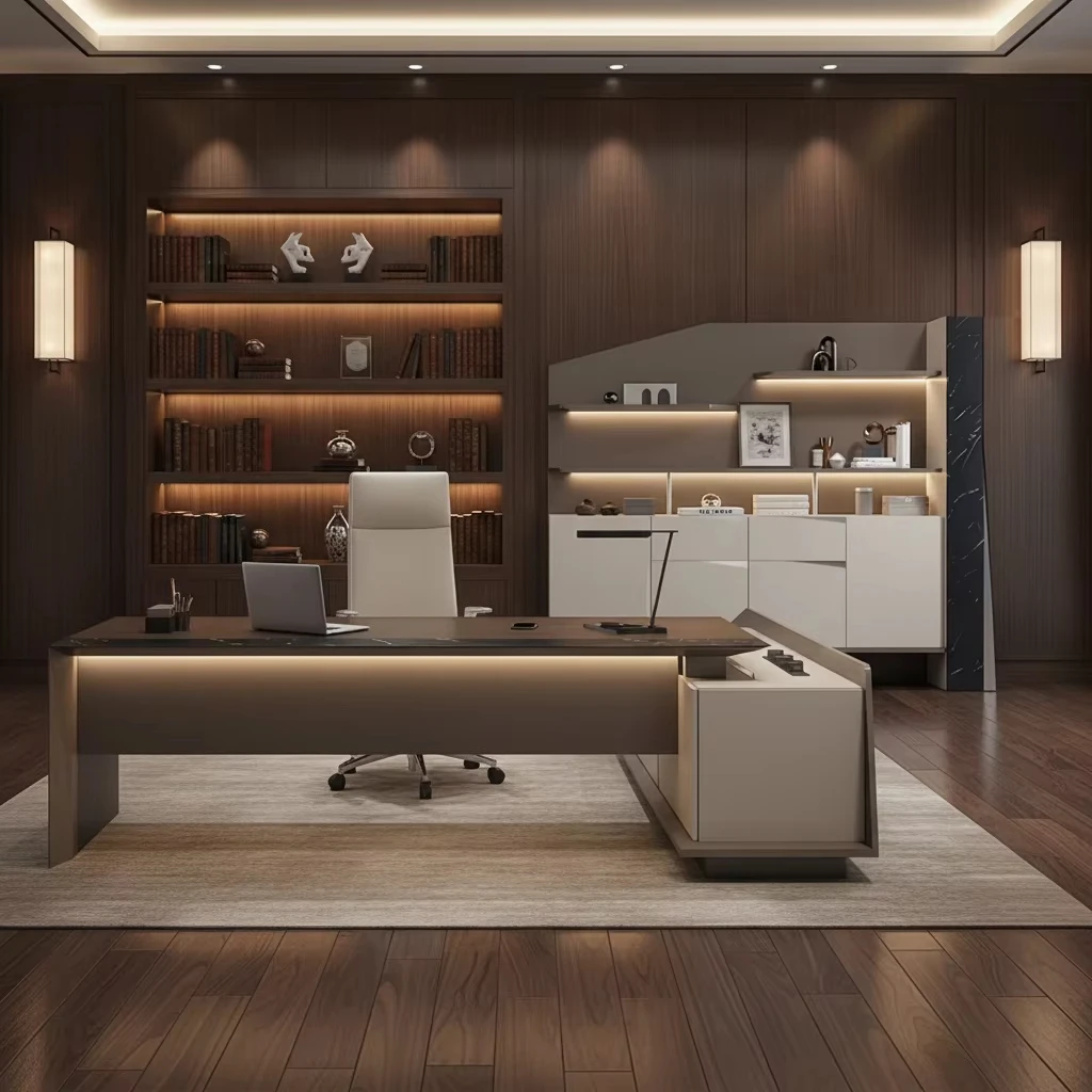Modern Office l Shaped Computer Executive Desks boss Manager Work Ceo Luxury Set Wood Table and Chair Furniture Customization