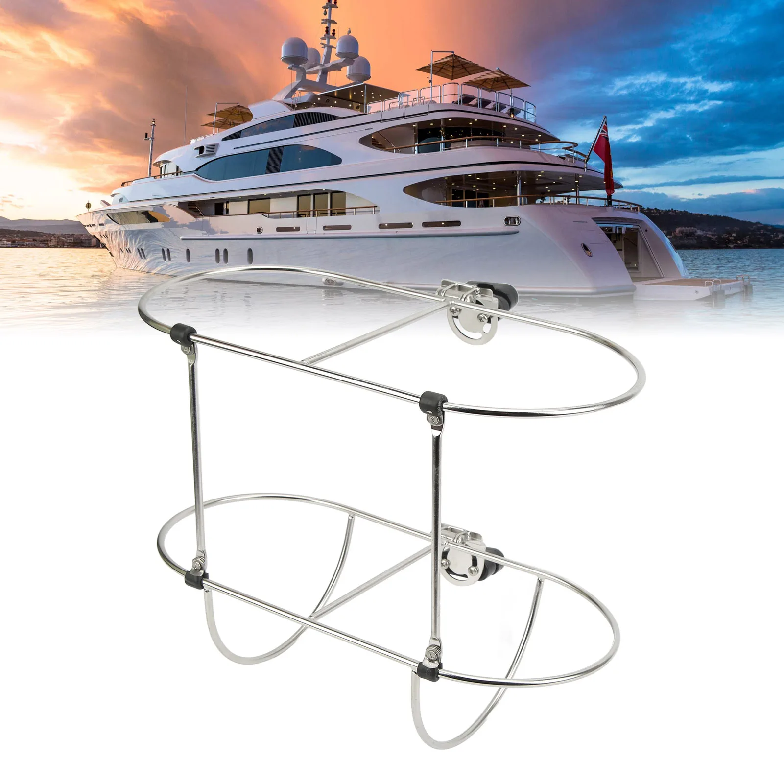 Boat Mudguard Rack 304 Stainless Steel Folding Double Holder for 7in Marine Yacht Mudguard Boat Mudguard Holder