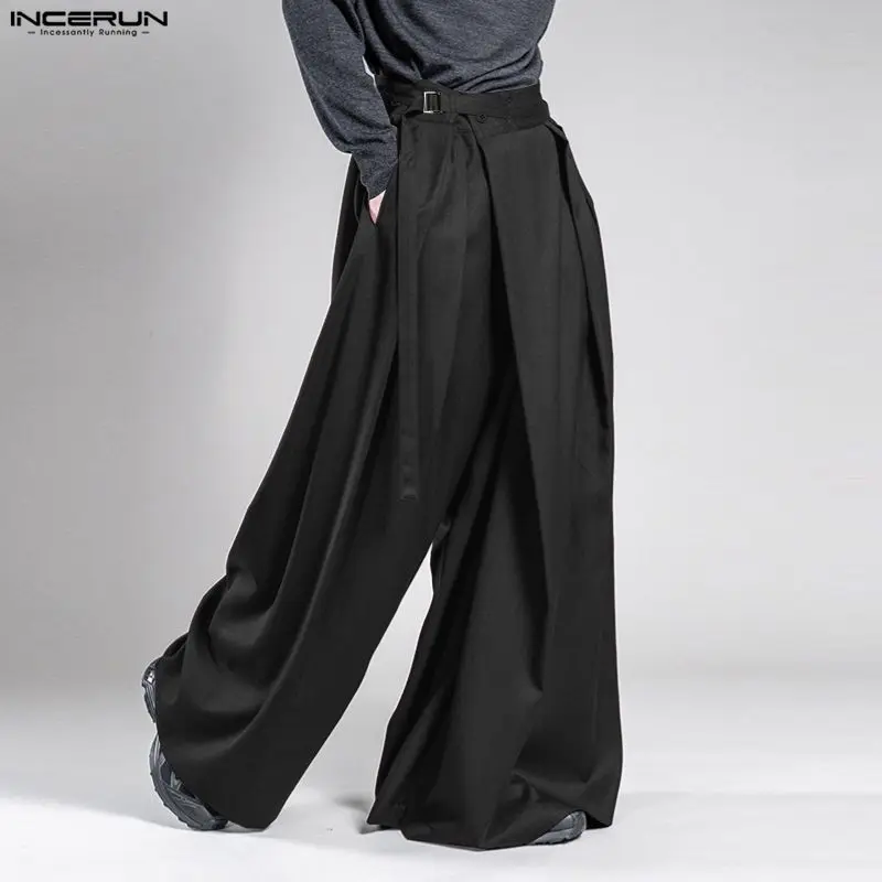 INCERUN Herrenhose, einfarbig, Jogginghose mit Knöpfen, lässige Hose mit weitem Bein für Herren, Streetwear 2026, modische Hose für Herren, Pantalones