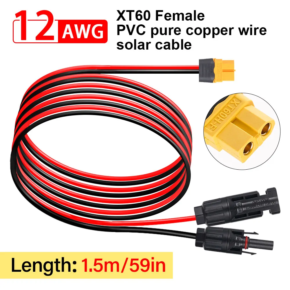 

150cm 12AWG XT60 Female Connector Extension Cable For RV Boat Battery Solar Panel Portable Power Station Charging Cable