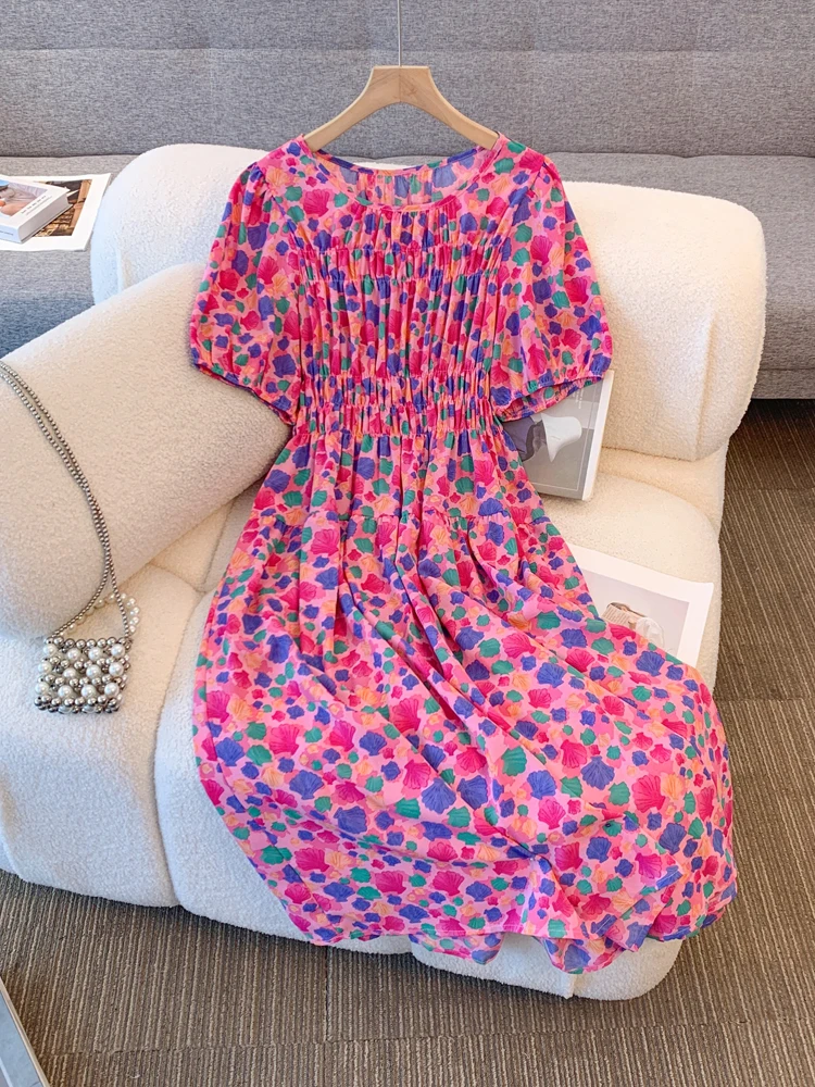 فستان نسائي مقاس كبير من NYFS لصيف 2025 فستان فضفاض مطبوع بخصر عالٍ وأكمام منتفخة فساتين طويلة رداء Elbise على الطراز الكوري #2