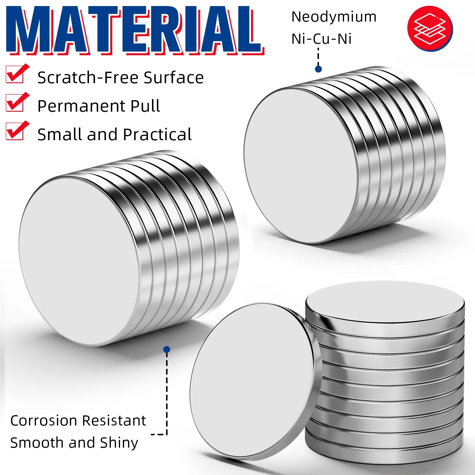 High Performance Round Neodymium Magnet Dia. 19mm Strong Circular Disc Magnet Powerful Magnetic Magnet Thicknes 2mm